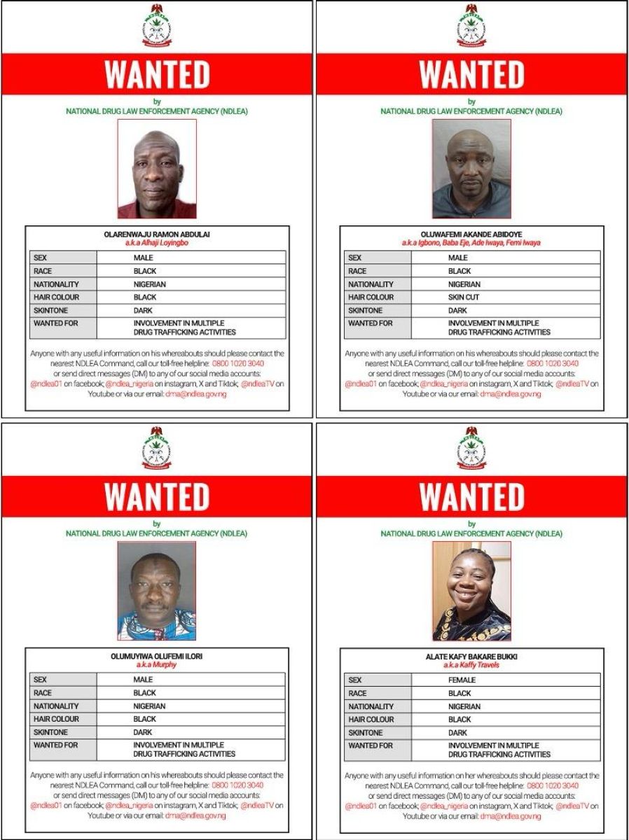 NDLEA Declares 4 Members Of ‘Barryshine’ Drug Cartel Wanted Over Cocaine Shipments